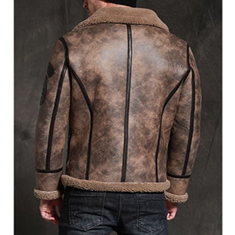 Natural sheepskin Men coat Real shearling fur Leather Jacket