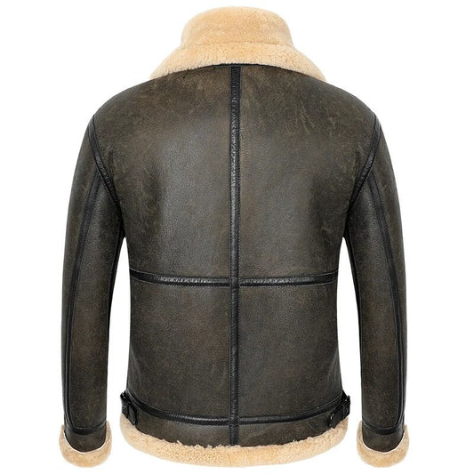 Genuine B-3 Leather Sheepskin Shearling Coat Mens