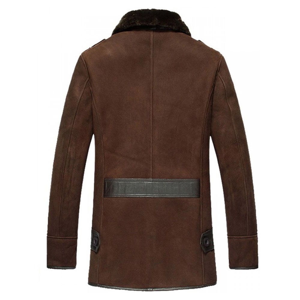 Mens Brown Shearling Reacher Style Sheepskin Fur Coat