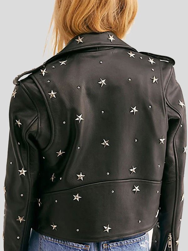 Womens Cropped Studded Leather Jacket