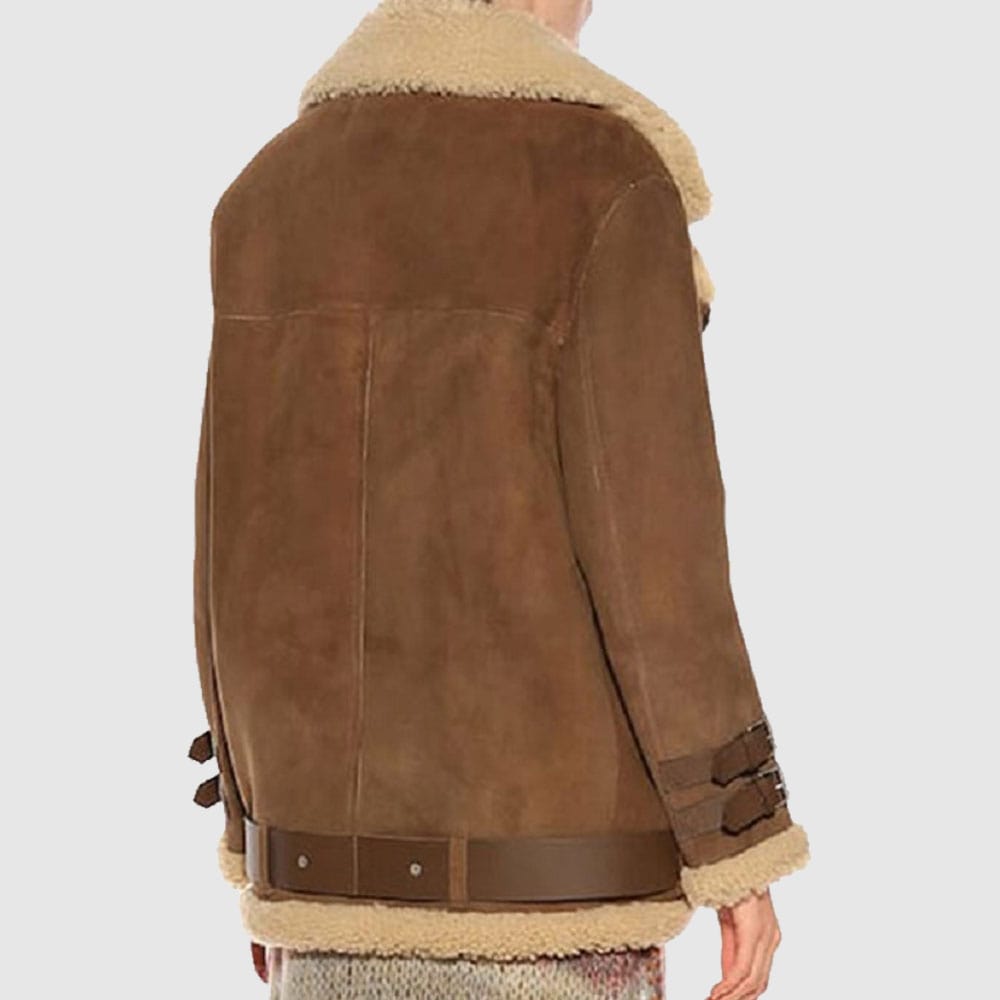 Women Brown Suede Shearling Jacket
