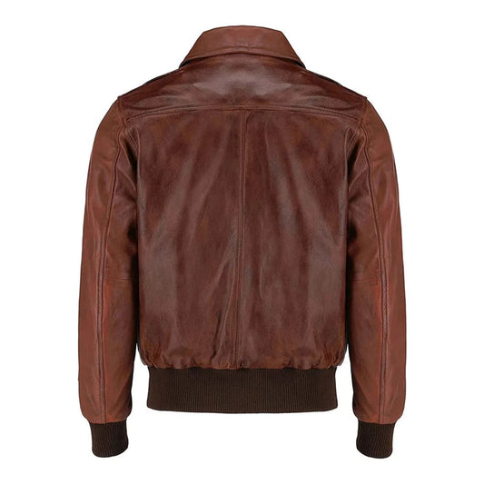 Mens Brown Air Force Ribbed Pilot A2 Aviator Real Leather Flight Bomber Jacket