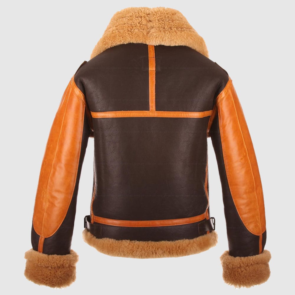 RAF Men’s B3 Brown Sheepskin Bomber Shearling Two Tone Style Real Leather Jacket