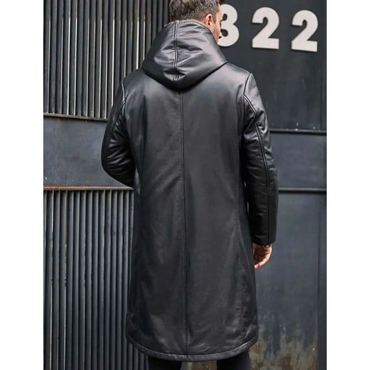 Cowhide Shearling Fur Parkas Hooded Leather Coat