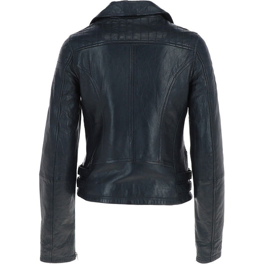 Leather Biker Jacket Navy