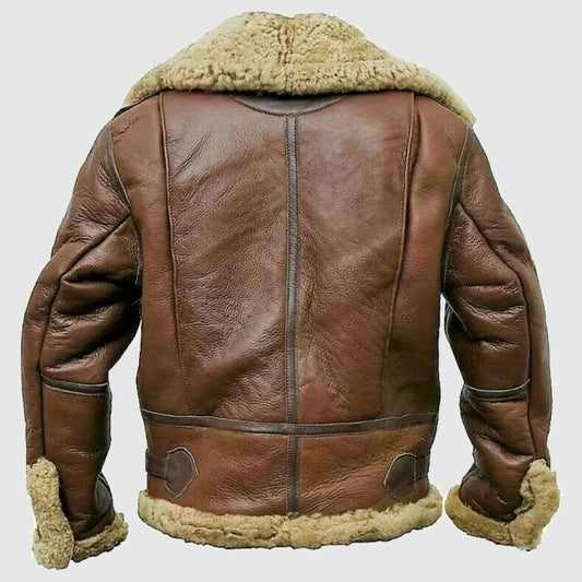 Mens B3 Bomber Vintage RAF Aviator Shearling Fur Pilot Brown Real Leather Jacket