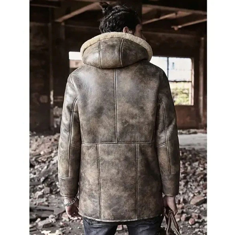 Sheepskin Coat Long Leather Jacket Hooded Fur Coat