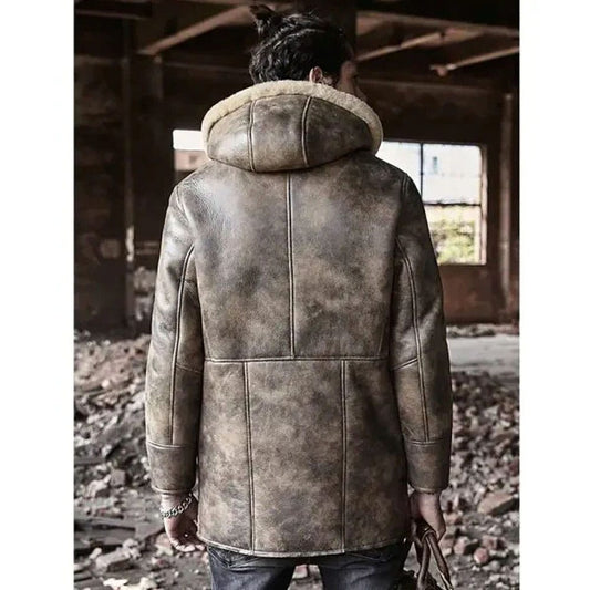 Sheepskin Coat Long Leather Jacket Hooded Fur Coat