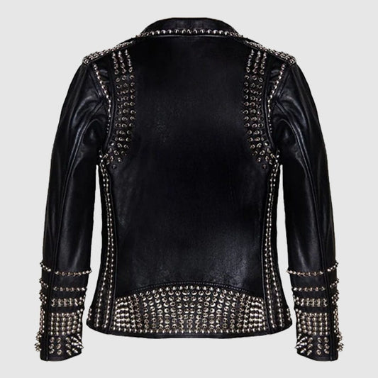 Women Black Studded Leather Jacket Gothic Ladies Leather Jacket