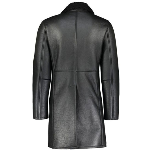 Mens Black Double Breasted Shearling Coat