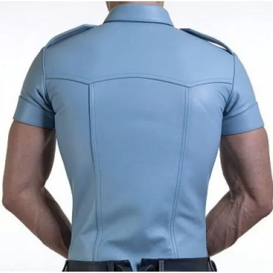 Mens Very Hot Genuine Blue Leather Shirt