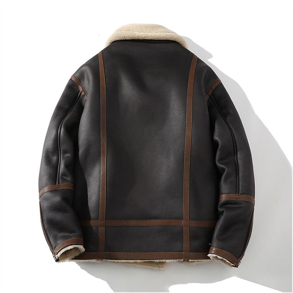 Men Aviator Leather Jacket Coat Pilot Fleece Lined Biker Jacket