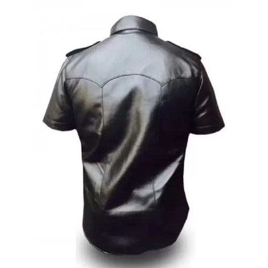 Mens Very Hot Genuine Black & Blue Leather Shirt