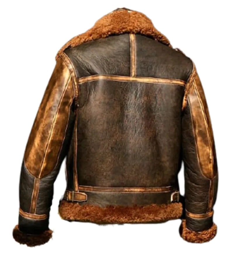 Men B3 Bomber RAF Aviator Shearling Fur Brown Real Leather Jacket