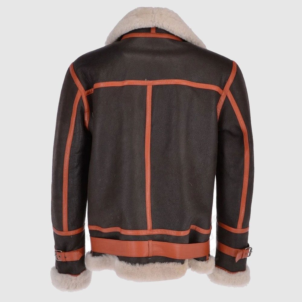 Men Sheepskin Flying Jacket Brown Brown Orange