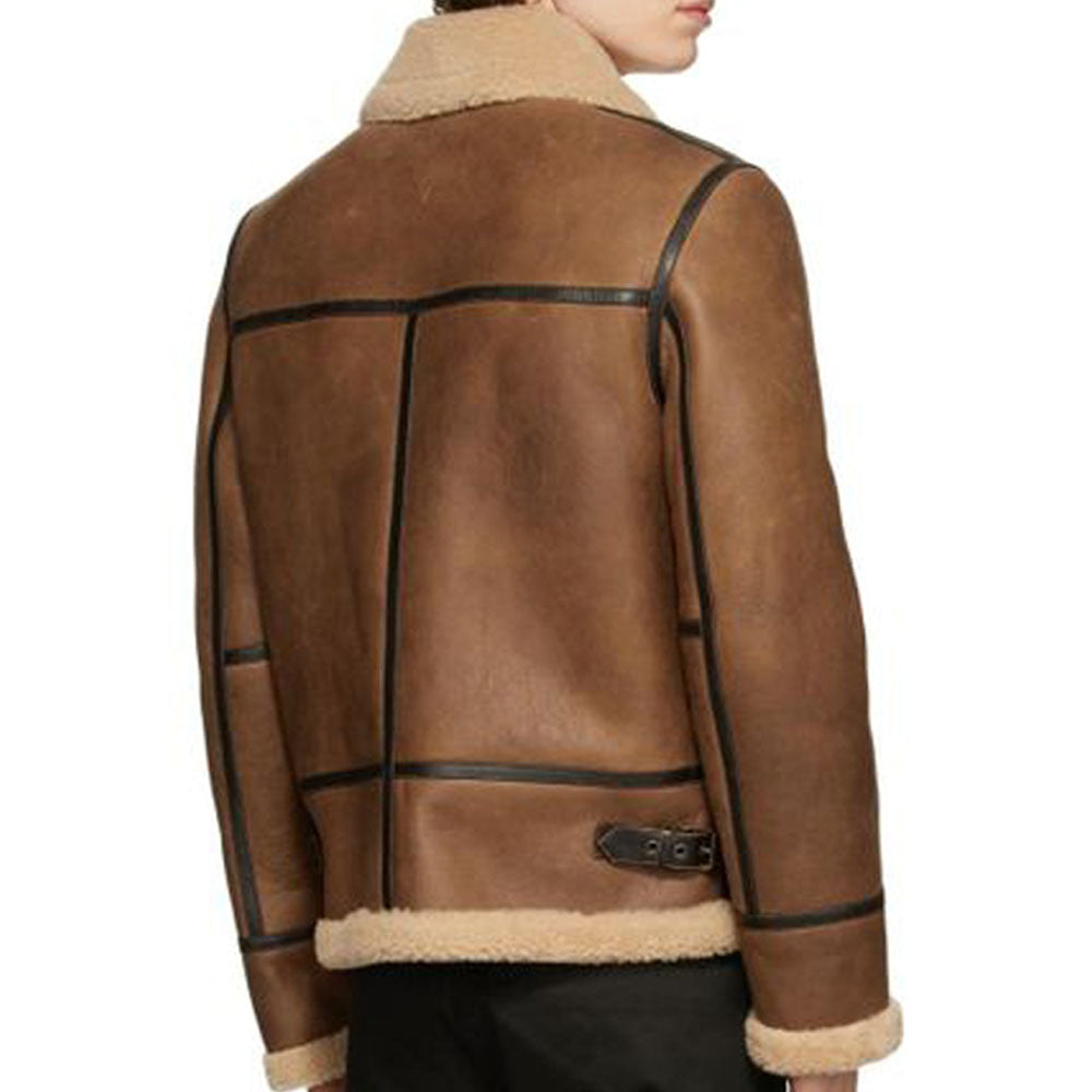 Mens Brown Tan Aviator Shearling Jacket