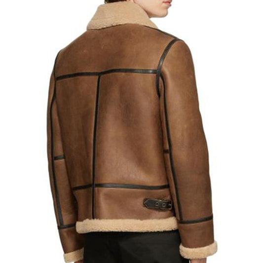Mens Brown Tan Aviator Shearling Jacket