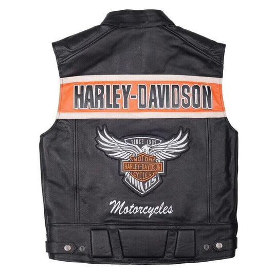 Harley Davidson Men's Genuine Motorcycle Black Leather Vest