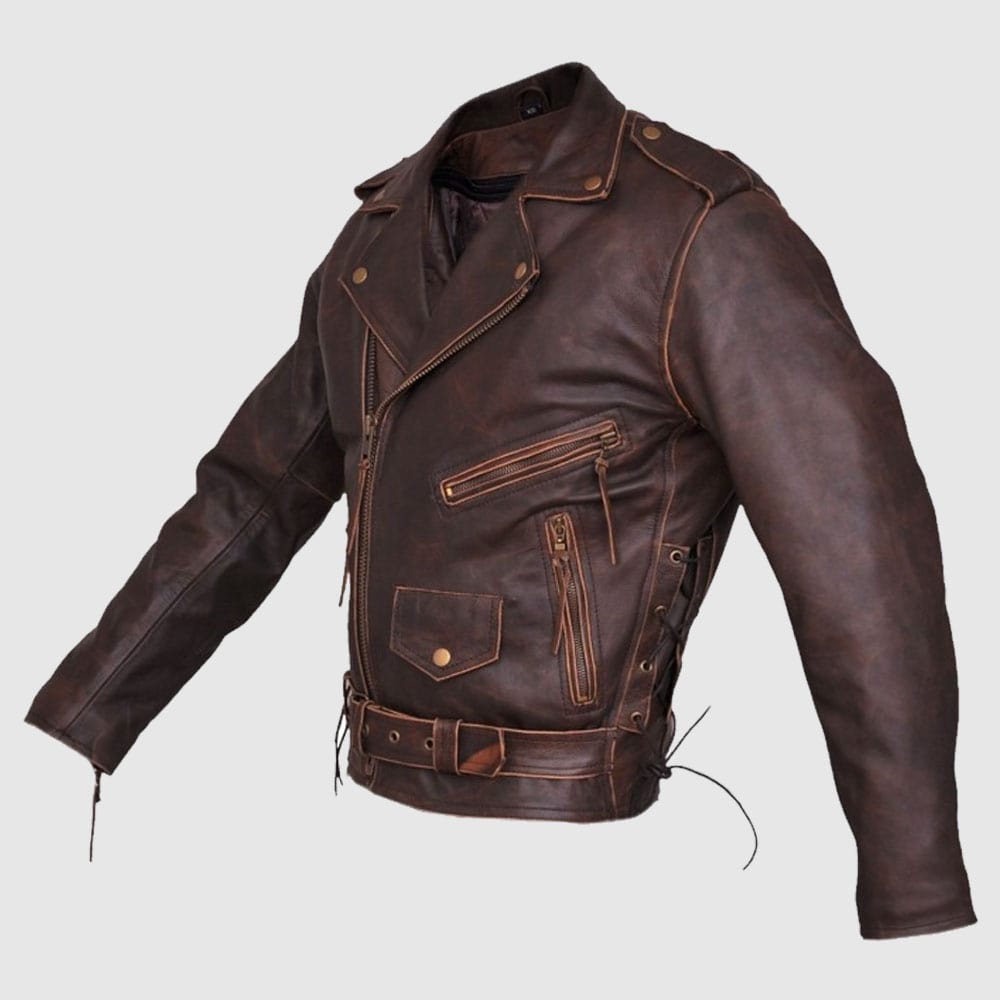 Men Distressed Leather Jacket Motorcycle Vintage Brown Leather Jacket
