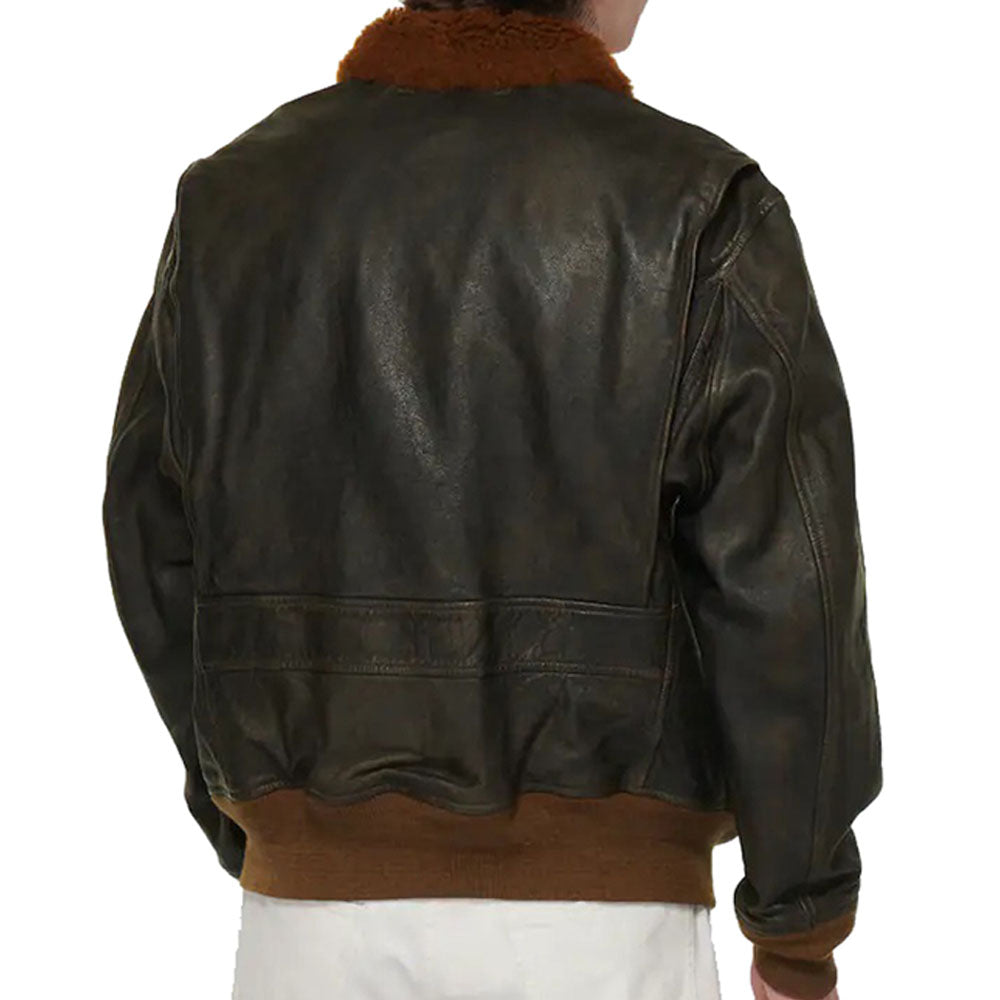 Shearling Collar Leather Jacket