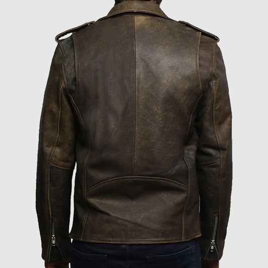Mens Genuine Leather Biker Jacket Cowhide Brando Rustic