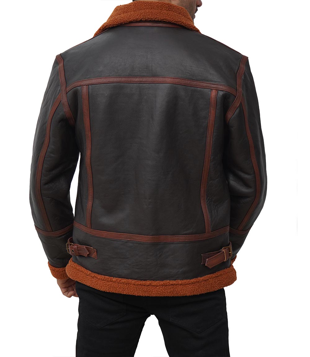 Mitchel Dark Brown Sherpa Bomber Leather Jacket