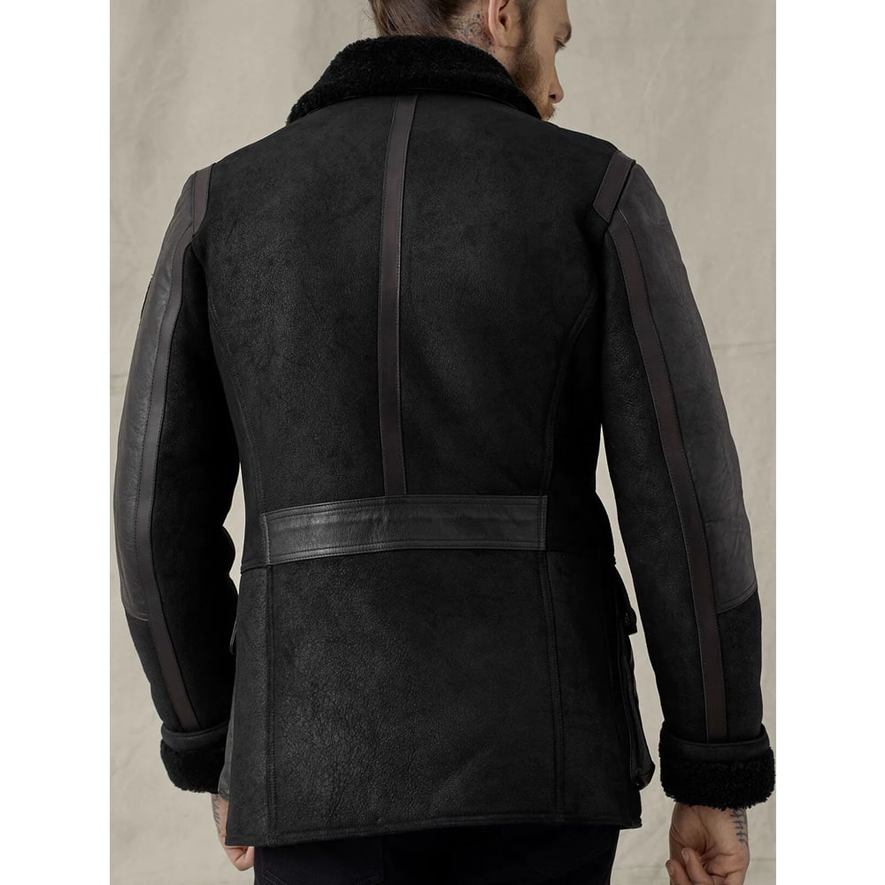 Men's Bomber Black Shearling Leather Jacket