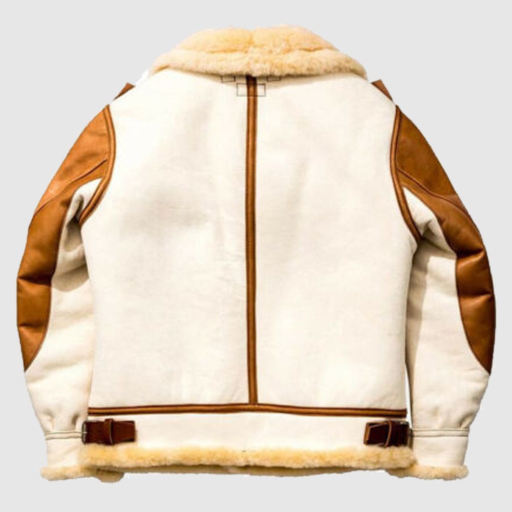 Men’s Aviator USAF Real Sheepskin Shearling White Leather Bomber Flying Pilot Jacket