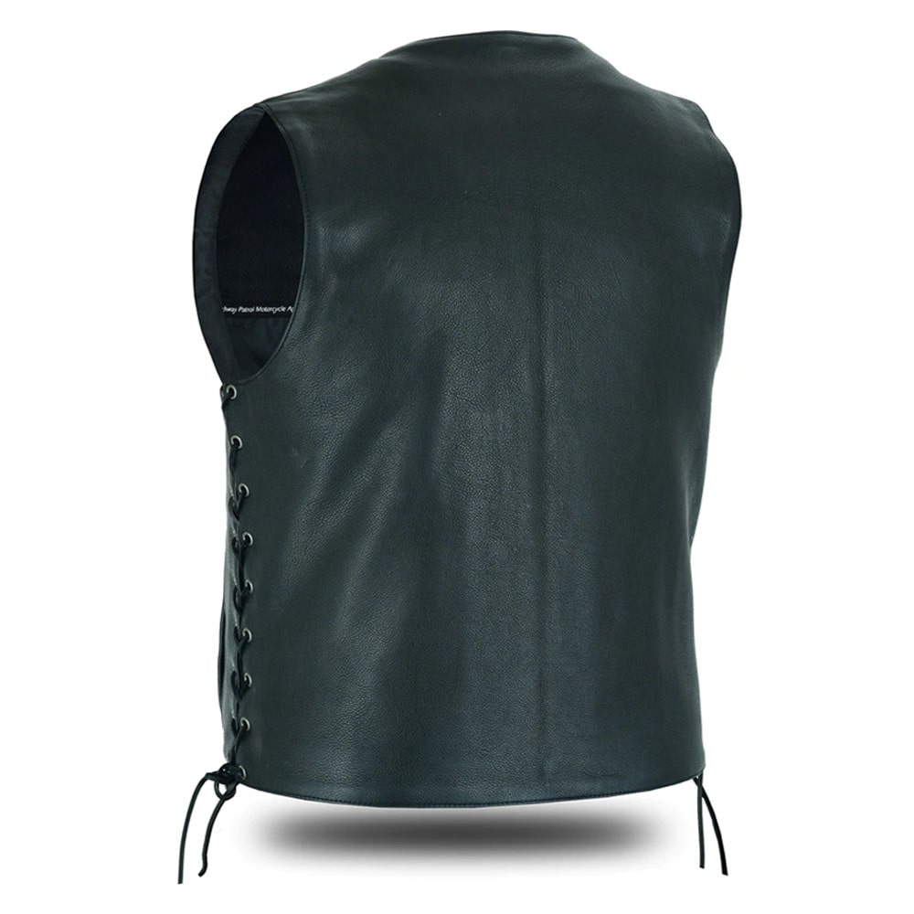 Men Motorcycle Leather Vest - Gun Pocket