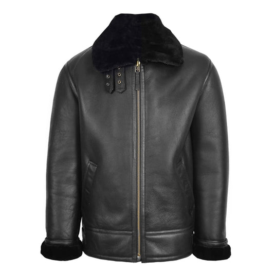 Mens Top Gun Style Sheepskin Jacket Oscar Black