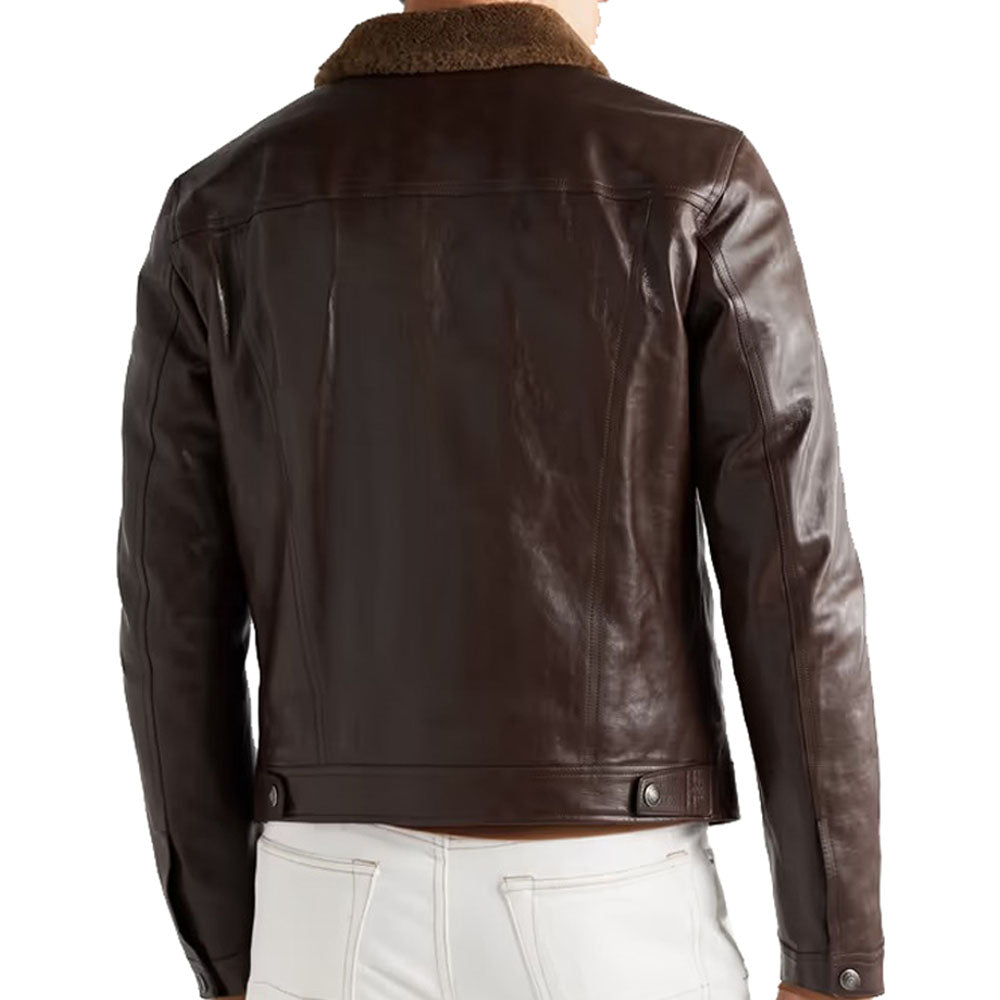 Shearling-Trimmed Leather Down Jacket