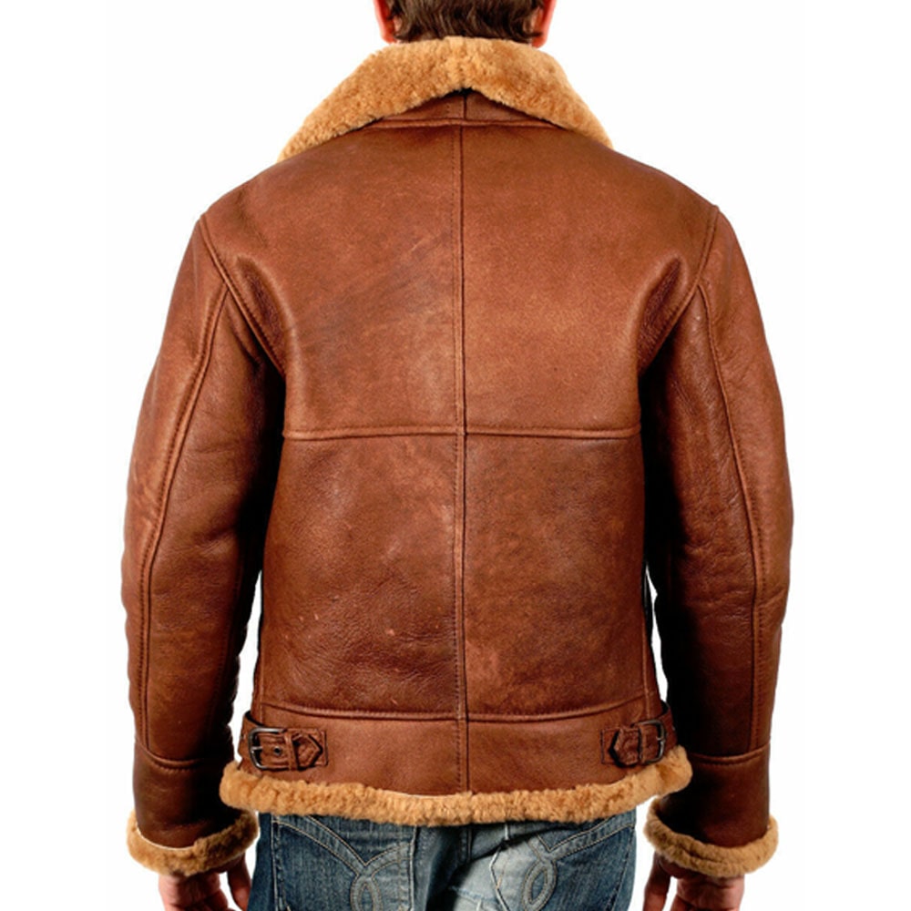 Men's Brown Aviator Genuine Shearling Leather Bomber Jacket