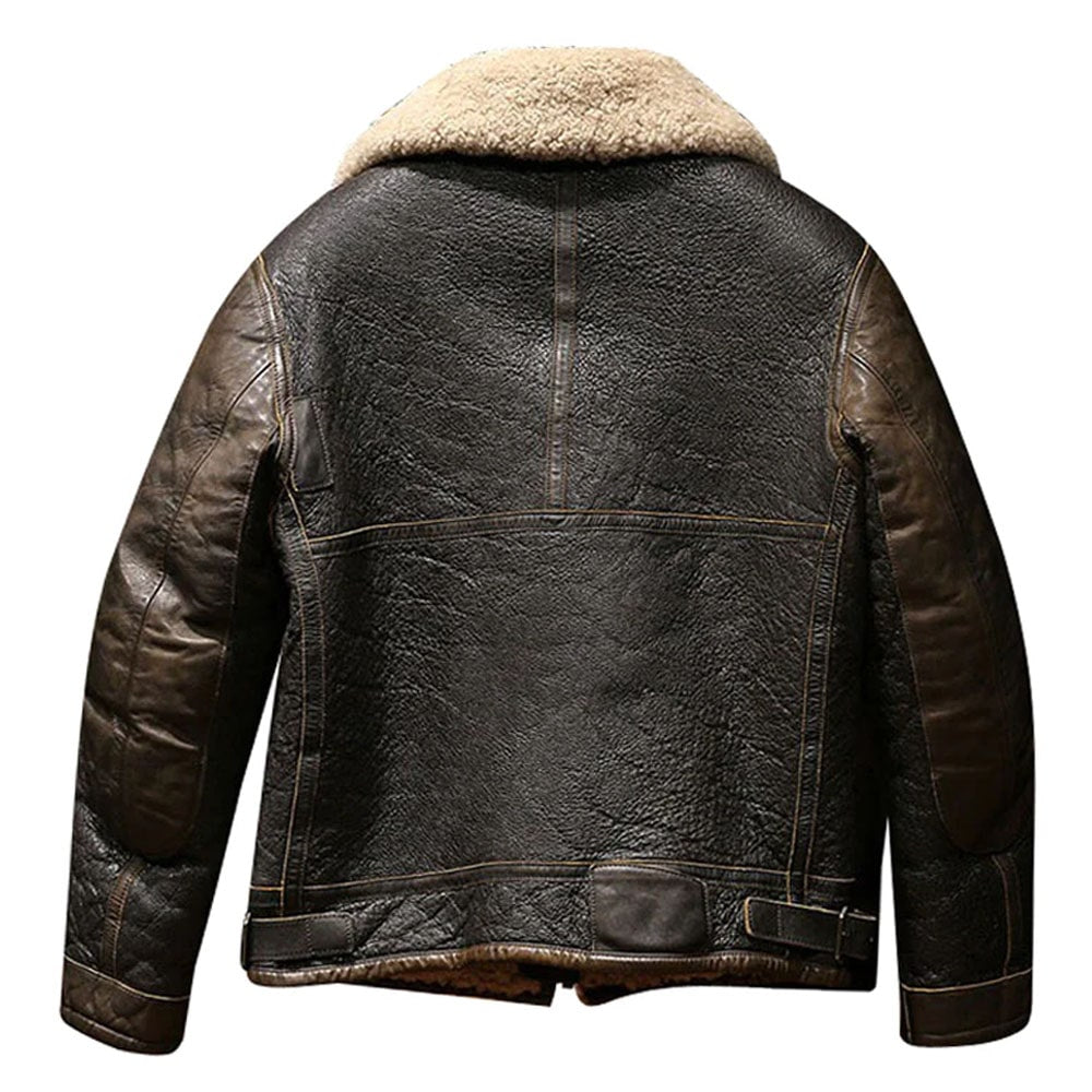 Mens B3 Shearling Bomber Jacket Military Pilot Fur Coat
