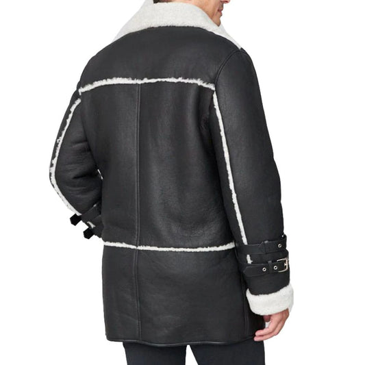 Shearling Sheepskin Car Coat Black