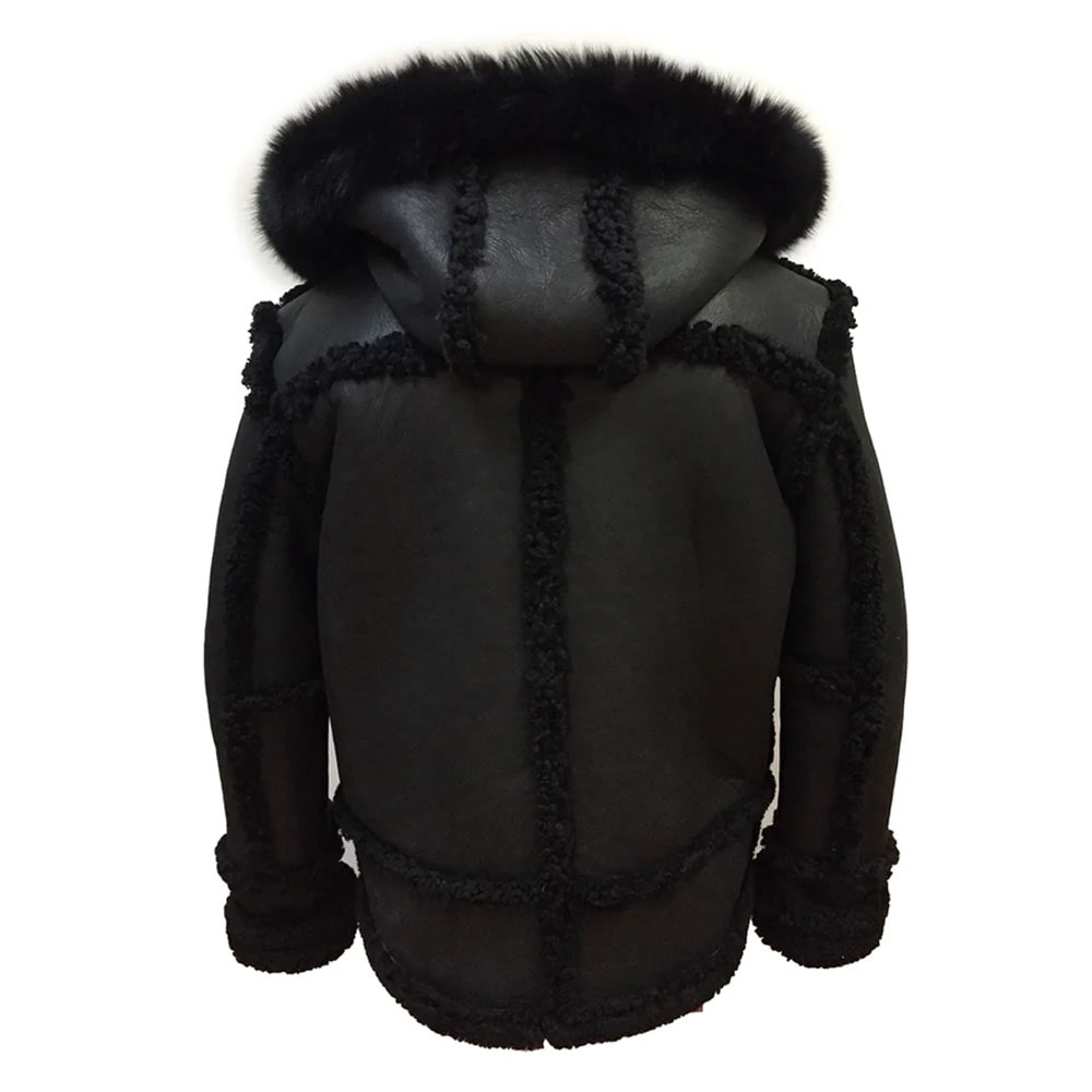 Sheepskin Jacket Toggle Closer With Hood And Fur
