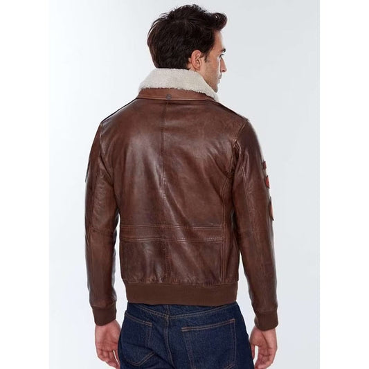 Maverick Brown Bomber Flight Leather Jacket for Men