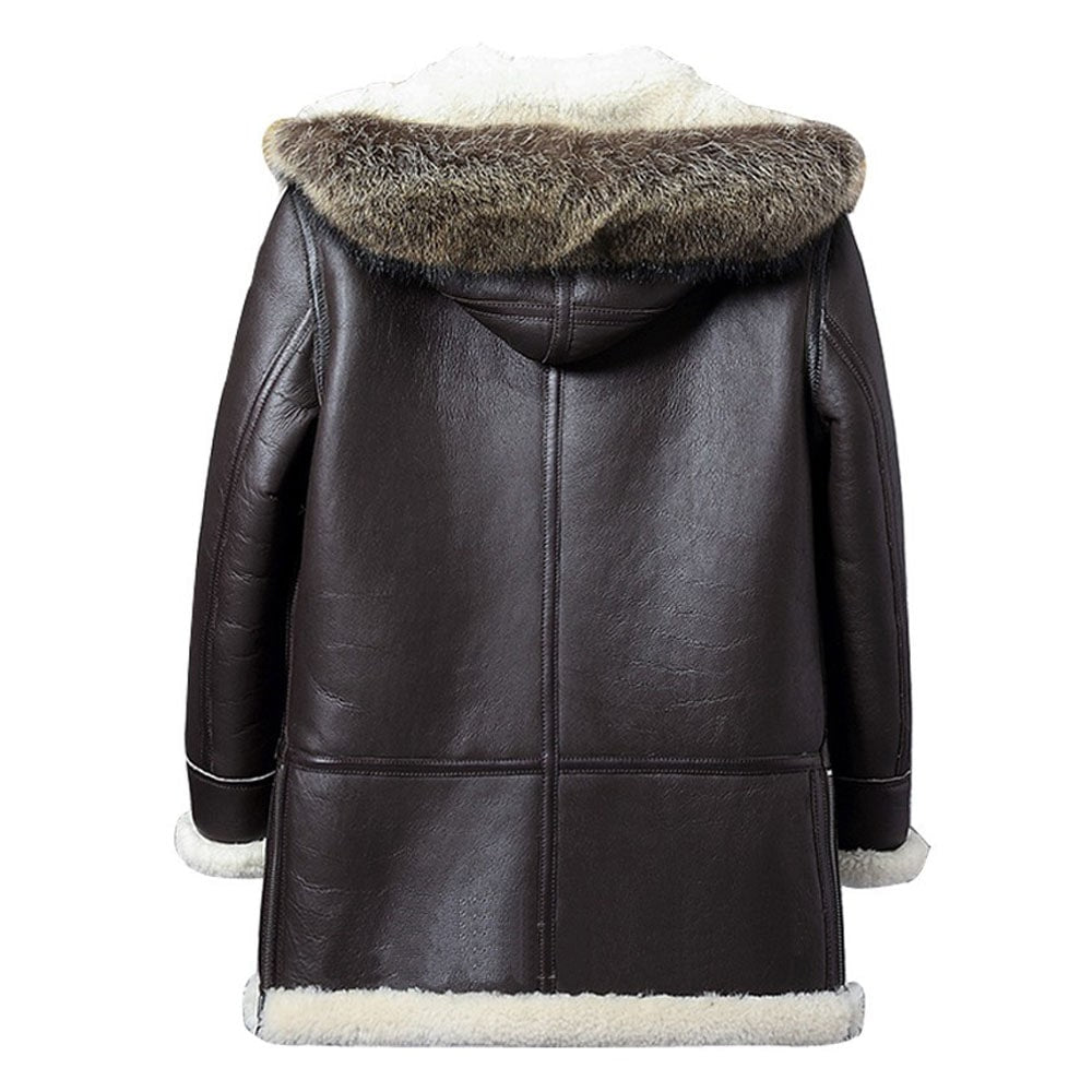 Mens Sheepskin Shearling Parka Coat with Detachable Hood