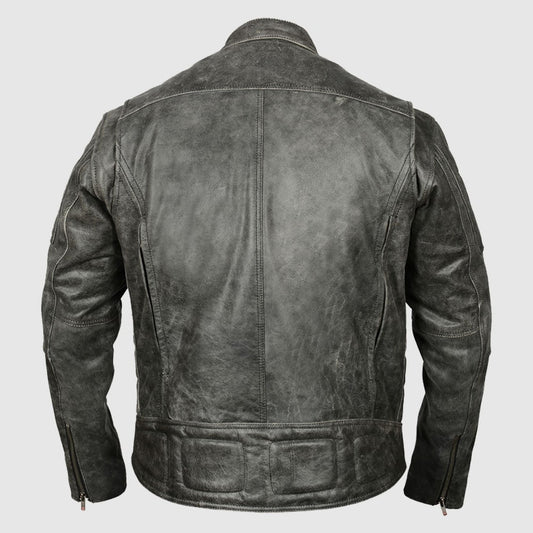 Men's Distressed Gray Premium Cowhide Vented and Padded Biker Scooter Jacket