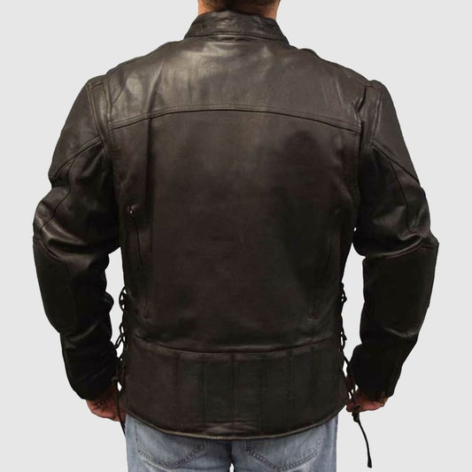Redline Men's Leather Touring Side-Lace Motorcycle Jacket Brown