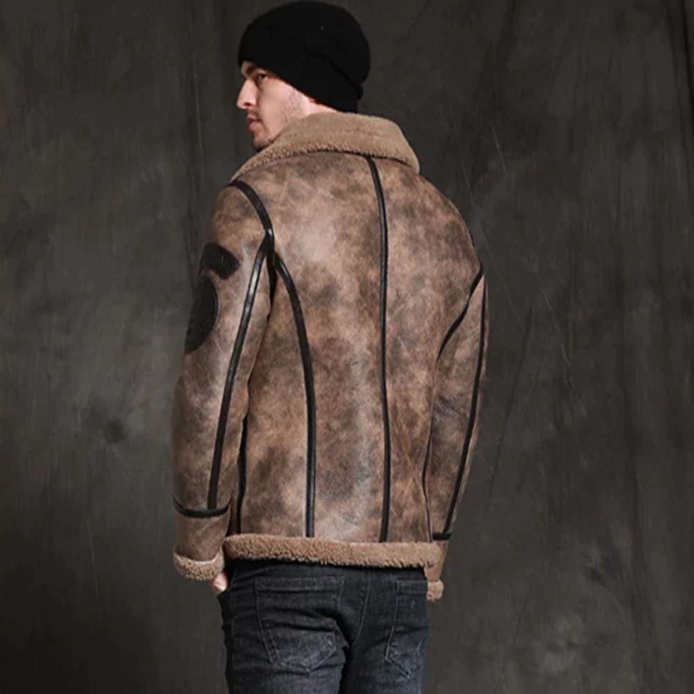 Mens Brown RAF Aviator B3 Waxed Sheepskin Leather Jacket