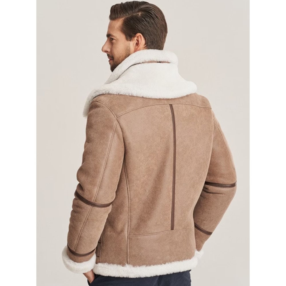 Men's Vintage Aviator Genuine Leather Shearling Bomber Jacket