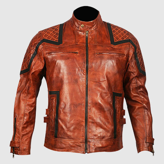 Tan Vintage Motor Biker Leather Jacket