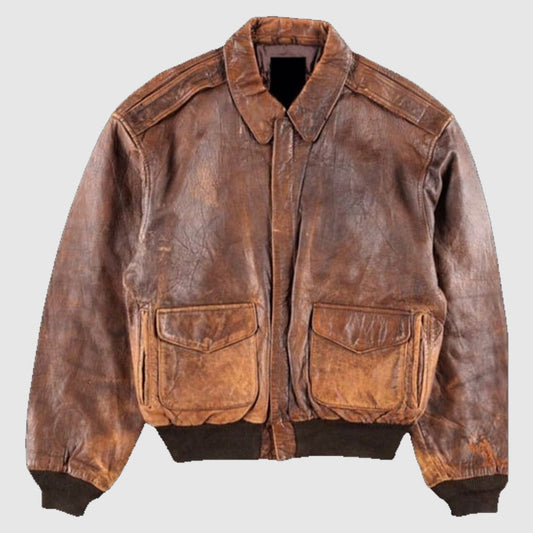 Vintage Military Leather Jacket Distressed Bomber coat