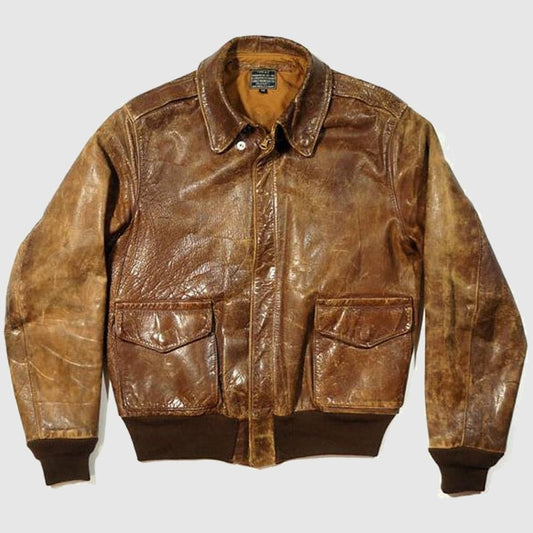 A2 Vintage Military Mens Leather Jacket