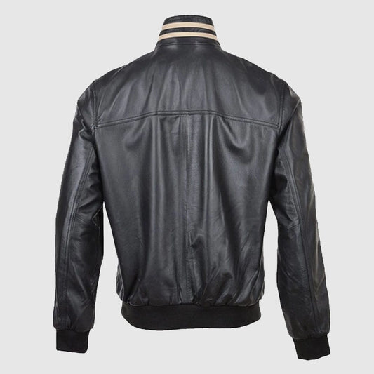 Ashwood Striped Collar Leather Bomber Jacket