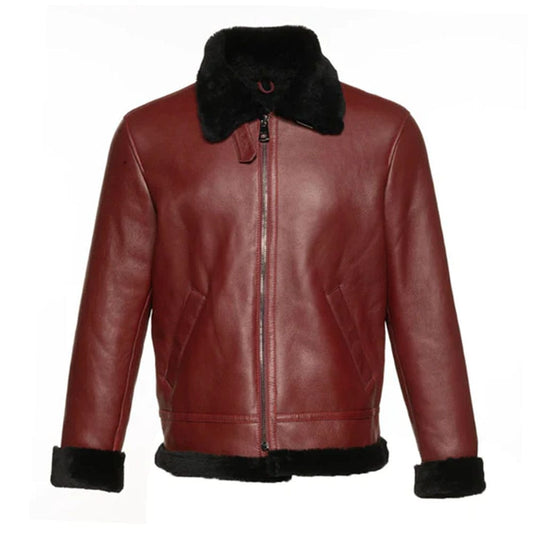 Aurelius burgundy bomber shearling jacket