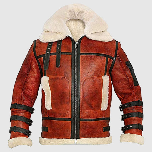 Aviator Sheepskin RAF Mens B6 Waxed Bomber Shearling Leather Jacket