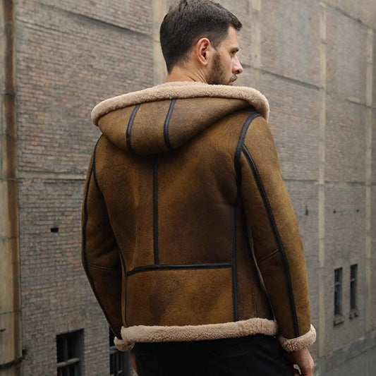B3 Hoodie Brown Bomber Aviator Leather Jacket