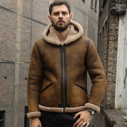 B3 Hoodie Brown Bomber Leather Jacket