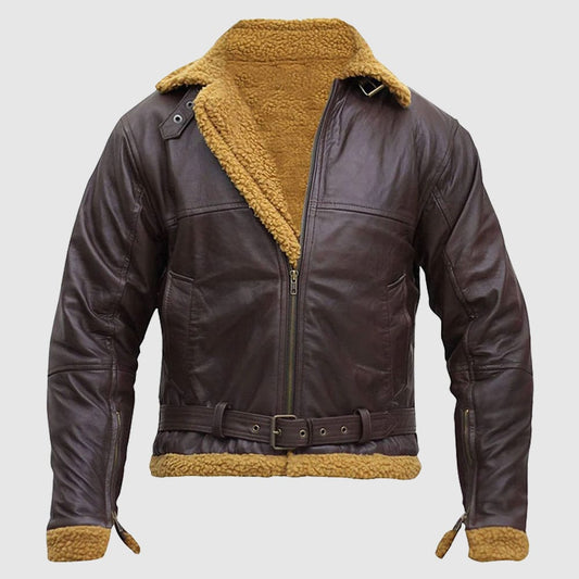 Men Flying Aviator Winter Shearling Leather Jacket